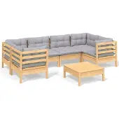 vidaXL Ensemble de salon de jardin 7 pièces avec coussins gris en pin