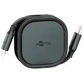 Goobay 77424 Câble USB-C auto-enroulant, 1 m, noir,argenté, noir-argenté - Câble de charge avec 15 W dans un boîtier robuste