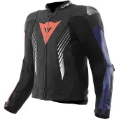 Dainese Super Speed 5, veste en cuir ,Noir/Bleu/Rouge Néon ,56