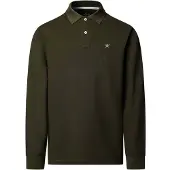 Hackett London pour homme. HM5500048 Polo Slim Fit Logo manches longues vert (L), Casuel, Coton, Classique, Manche longue