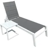 Happy Garden Set Bain De Soleil Et Table D'appoint Barbados En Textilène Gris - Aluminium Blanc