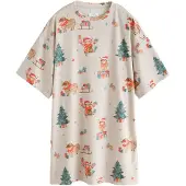 Next Chemise de nuit écru / beige foncé / sapin / rouge cerise