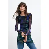 Desigual T-shirt turquoise / bleu violet / noir