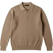 Kleidermafia Pull-over 'Slim Fit Knit Zipper Polo Sweater - Camel' camel