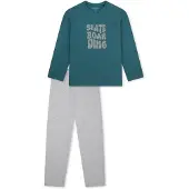 Schiesser Pyjama 'Nightwear' gris / émeraude
