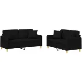 vidaXL Ensemble de canapés 2 pièces avec coussins Tissu noir