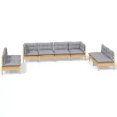 vidaXL Ensemble salon de jardin 8 pièces avec coussins gris pin massif