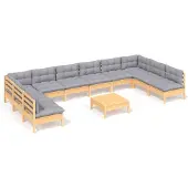 vidaXL ensemble salon de jardin 11 pièces avec coussins gris pin massif