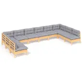 vidaXL Ensemble salon de jardin 10 pièces avec coussins gris pin massif