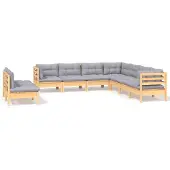 vidaXL ensemble salon de jardin 9 pièces avec coussins gris pin massif