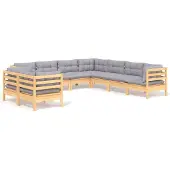 vidaXL ensemble salon de jardin 9 pièces avec coussins gris pin massif
