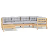 vidaXL Ensemble salon de jardin 6 pièces avec coussins gris pin massif