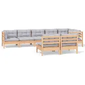 vidaXL Ensemble salon de jardin 8 pièces avec coussins gris pin massif