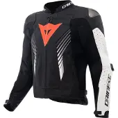 Dainese Super Speed 5, veste en cuir perforée ,Noir/Blanc/Rouge Néon ,52