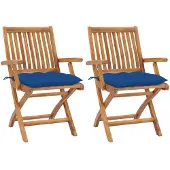 vidaXL Chaises de jardin 2 pcs. avec coussins bleus teck massif