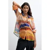 Desigual Chemisier bleu / orange / pêche / orange foncé