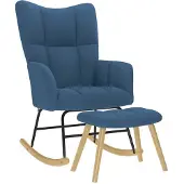 vidaXL Chaise à bascule avec repose-pied Bleu Tissu