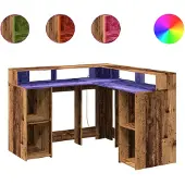 vidaXL Bureau LED imitation vieux bois 130x130x91 cm bois composite