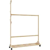 vidaXL Porte-vêtements avec crochets et roulettes 100x35x157 cm bambou