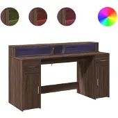 vidaXL Bureau LED brun imitation chêne 160x55x91 Matériau dérivé du bois