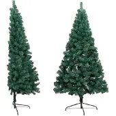 vidaXL Sapin de Noël artificiel moitié avec support vert 210 cm PVC