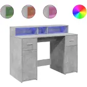 vidaXL Bureau LED gris béton 120x55x91 cm Bois composite