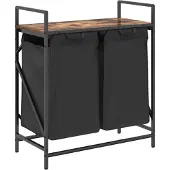 vidaXL Panier à linge à 2 compartiments avec étagère chêne fumé