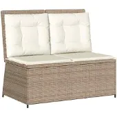 vidaXL Banc de jardin Réglable avec coussins Beige Poly Rattan