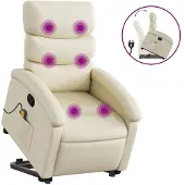 vidaXL Fauteuil de massage avec releveur Crème Similicuir