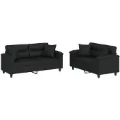 vidaXL Ensemble de canapés 2 pièces avec coussins Noir Similicuir