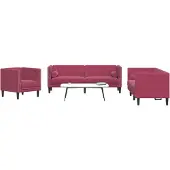 vidaXL Ensemble de 3 canapés Chesterfield avec traversins rouge vin velours