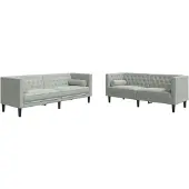 vidaXL Ensemble de 2 canapés Chesterfield avec traversins gris clair velours