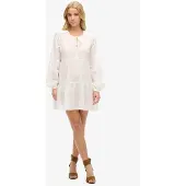 Superdry Femme Robe Courte étincelante à Manches Longues et Volants Ibiza Blanc Taille: 44