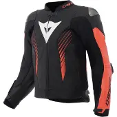 Dainese Super Speed 5, veste en cuir ,Noir/Rouge Néon/Blanc ,52