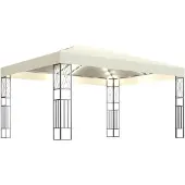 vidaXL Pavillon avec guirlande lumineuse LED 3x4 m Crème Tissu