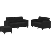 vidaXL Ensemble de canapés 3 pièces avec coussins Noir Tissu microfibre