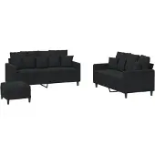 vidaXL Ensemble de canapés 3 pièces avec coussins Noir velours