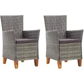 vidaXL Chaises de jardin lot de 2 avec coussins Résine tressée Gris46003
