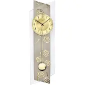 AMS 5223 Horloge murale radiofréquence avec pendule doré Horloge murale verre décor rose