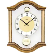 AMS 7447/4 Horloge murale quartz analogique pendule double bois chêne massif avec verre