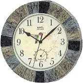 AMS 5979 Horloge murale radioélectrique analogique aspect pierre avec thermomètre