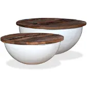 vidaXL Ensemble de tables basses 2pcs vieux bois massif blanc forme de bol