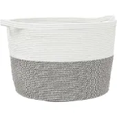 vidaXL Panier à linge gris et blanc Ø60x36 cm coton