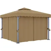 vidaXL Pavillon avec rideau 3x3 m Taupe Aluminium