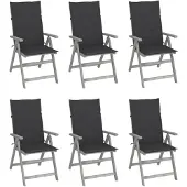 vidaXL Chaises de jardin réglables 6 pcs. avec coussins en bois massif d'acacia