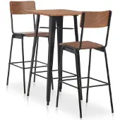 vidaXL Ensemble de bar 3 pièces acier brun noir