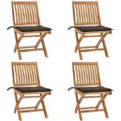 vidaXL Chaises de jardin pliantes avec coussins 4 pcs. Bois massif teck