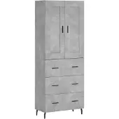 vidaXL Highboard gris béton 69,5x34x180 cm Bois composite
