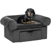 vidaXL Canapé pour chien avec tiroir gris foncé 75x50x38 cm peluche