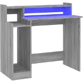 vidaXL Bureau avec LEDs Gris Sonoma 97x45x90 cm Bois composite